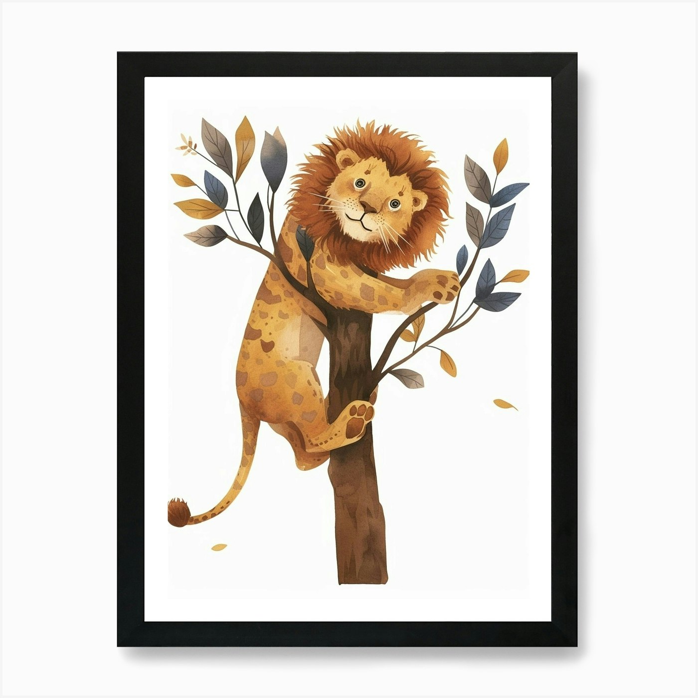 African Lion Climbing A Tree Clipar Framed Wall Art Poster Canvas Print Picture