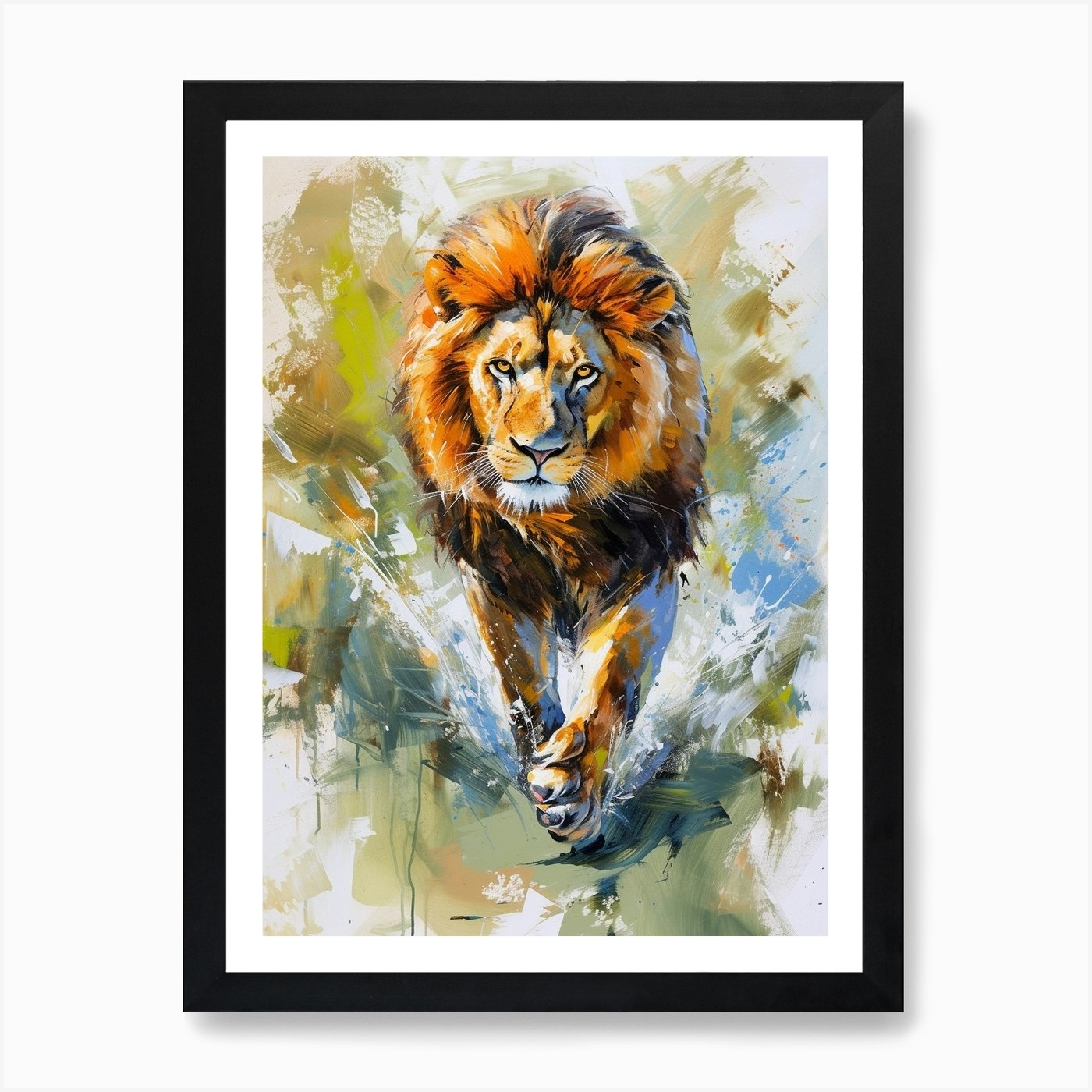 African Lion Symbolic Imagery Acryl Framed Wall Art Poster Canvas Print Picture