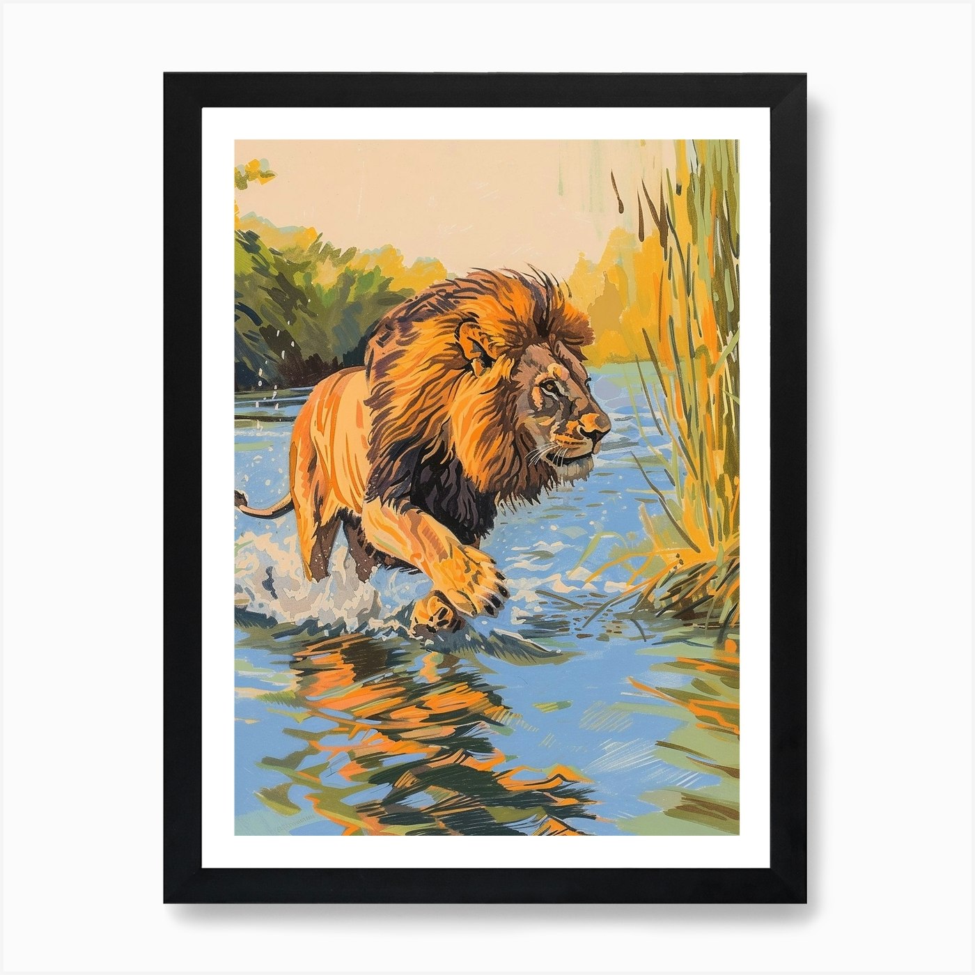 Southwest African Lion Crossing A R Framed Wall Art Poster Canvas Print Picture