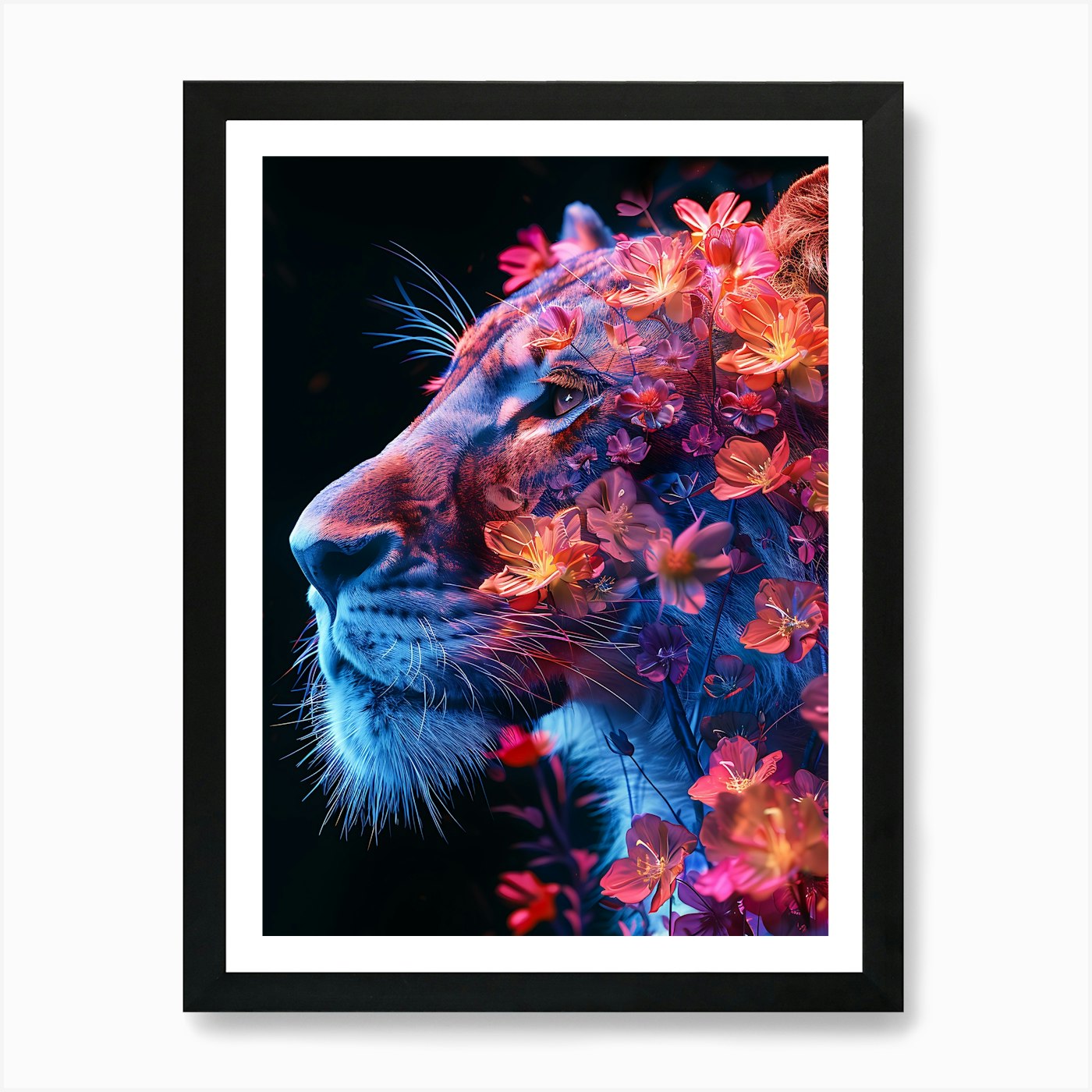 Lion With Flowers 13 Art Print Framed Wall Art Poster Canvas Print Picture