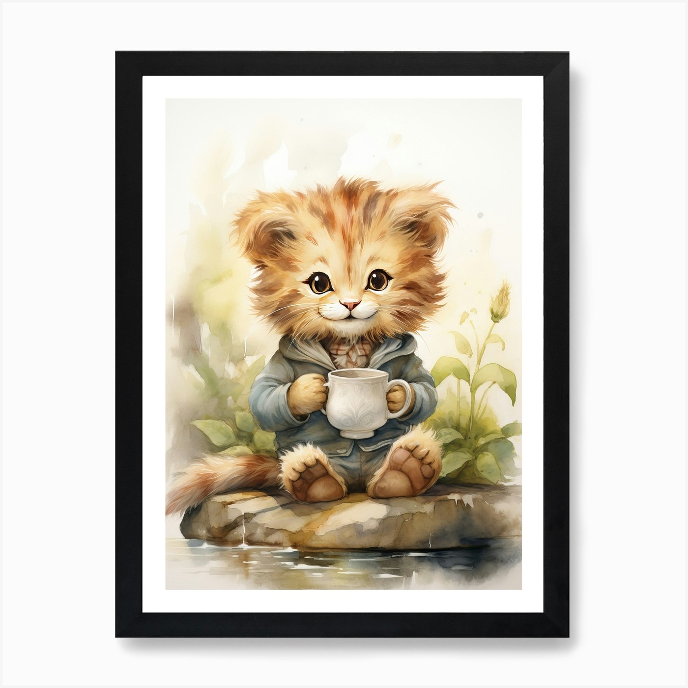 Drinking Games Watercolour Lion Art Framed Wall Art Poster Canvas Print Picture