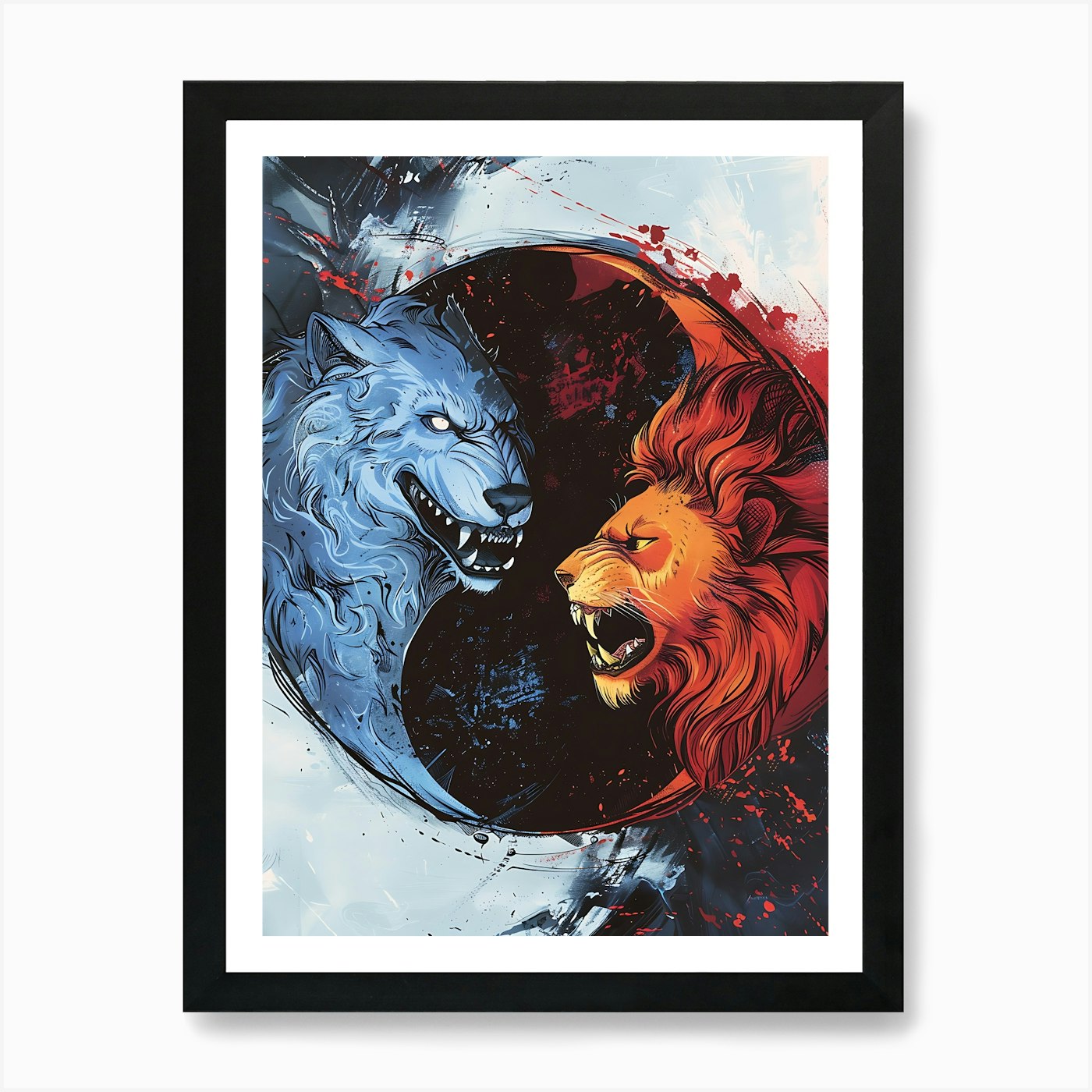 Badass Lion And Wolf 5 Art Print Framed Wall Art Poster Canvas Print Picture