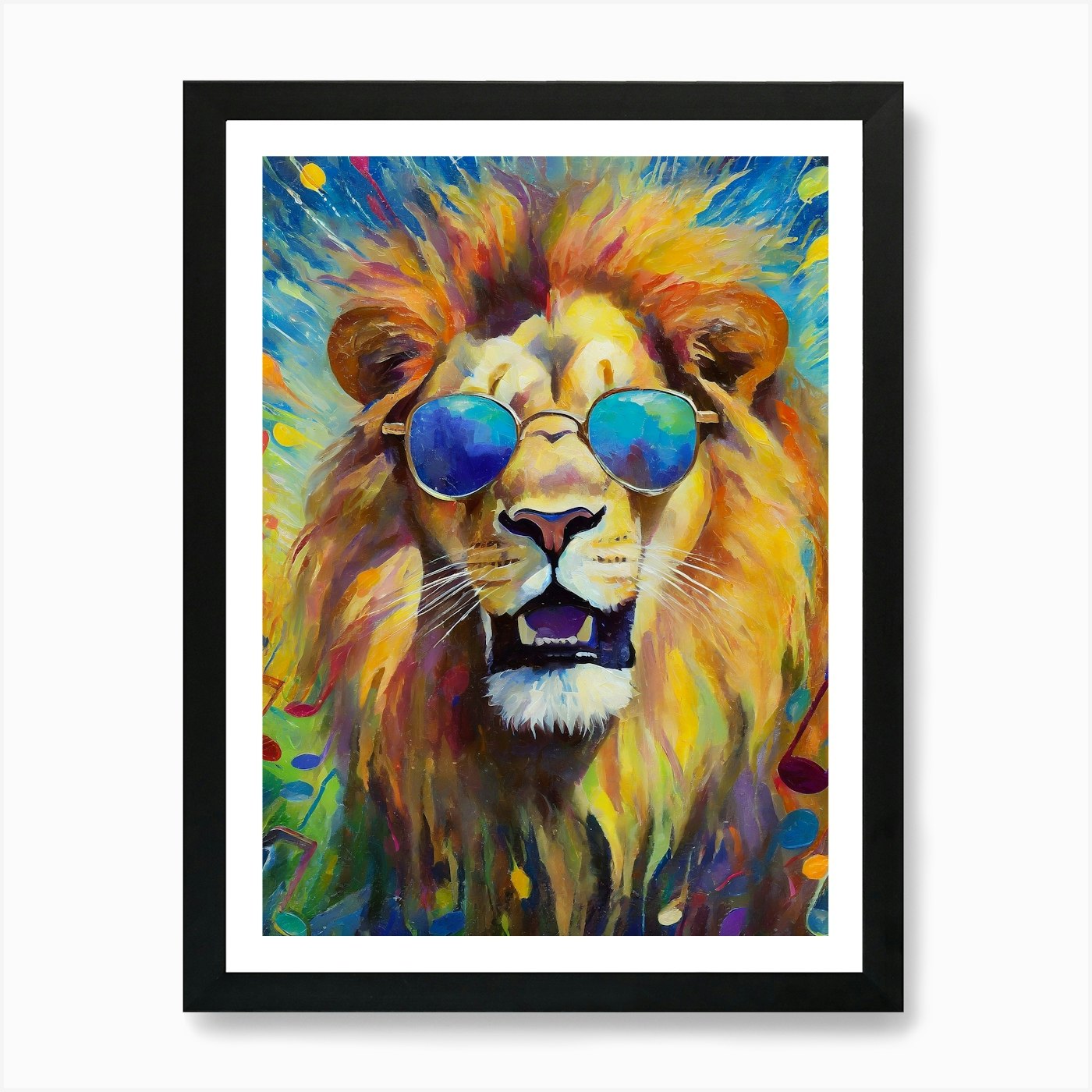 Lion With Sunglasses 1 Art Print Framed Wall Art Poster Canvas Print Picture