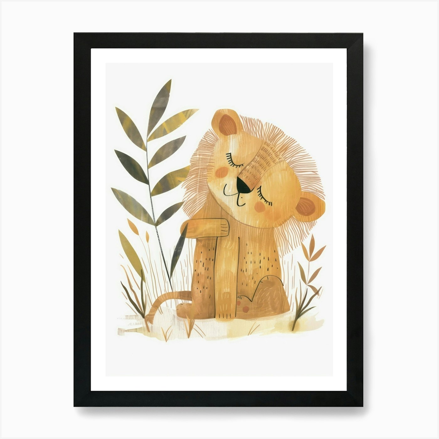 Charming Nursery Kids Animals Lion  Framed Wall Art Poster Canvas Print Picture