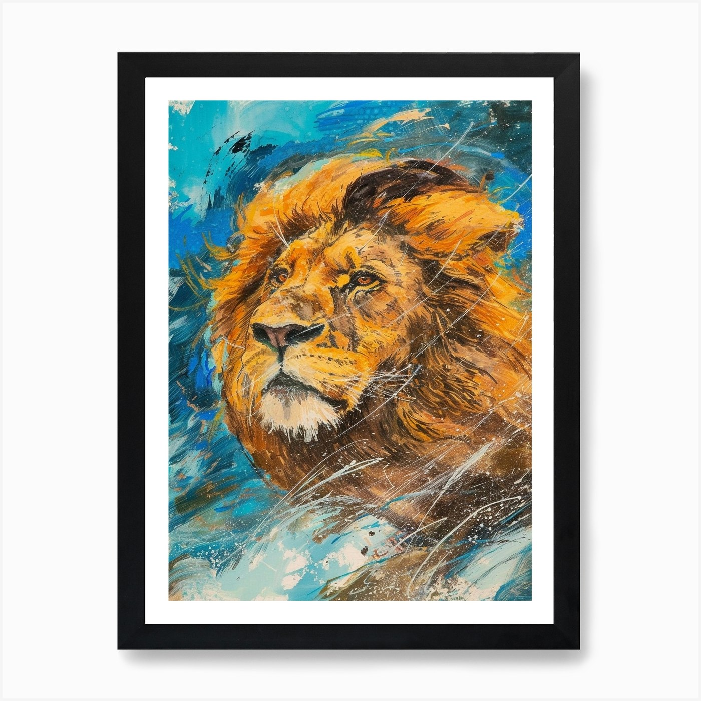 Southwest African Lion Facing A Sto Framed Wall Art Poster Canvas Print Picture