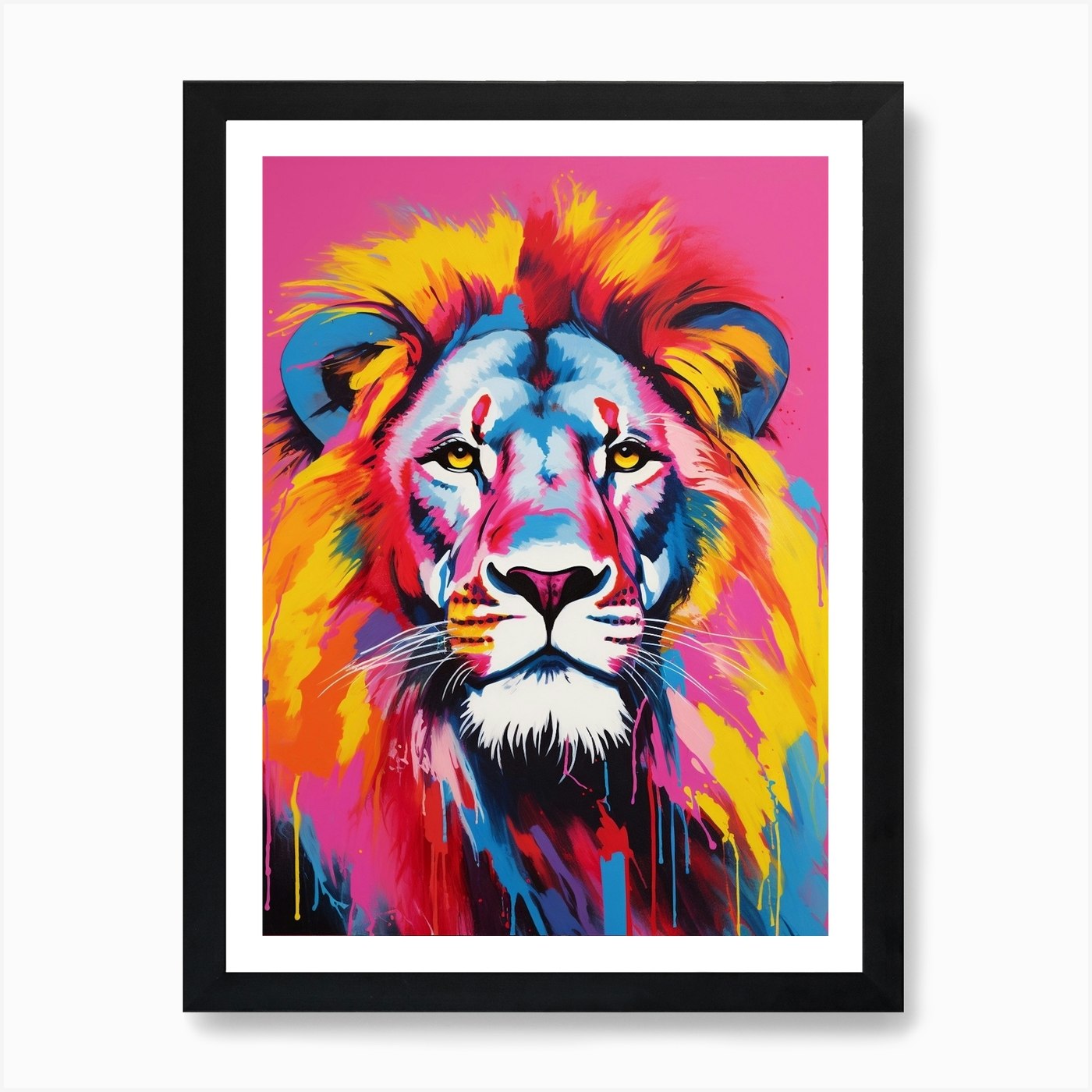 Lion Portrait Pop Art Pink 3 Art Pr Framed Wall Art Poster Canvas Print Picture