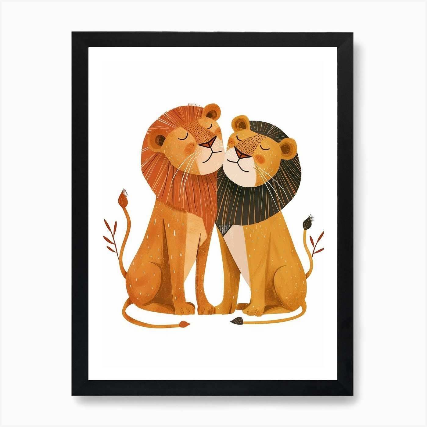 African Lion Mating Rituals Clipart Framed Wall Art Poster Canvas Print Picture