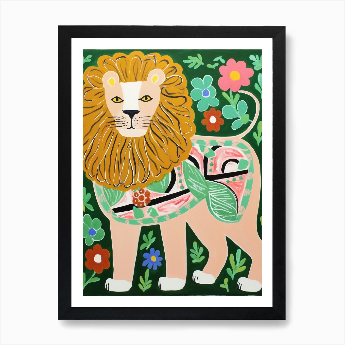 Maximalist Animal Painting Lion 1 A Framed Wall Art Poster Canvas Print Picture