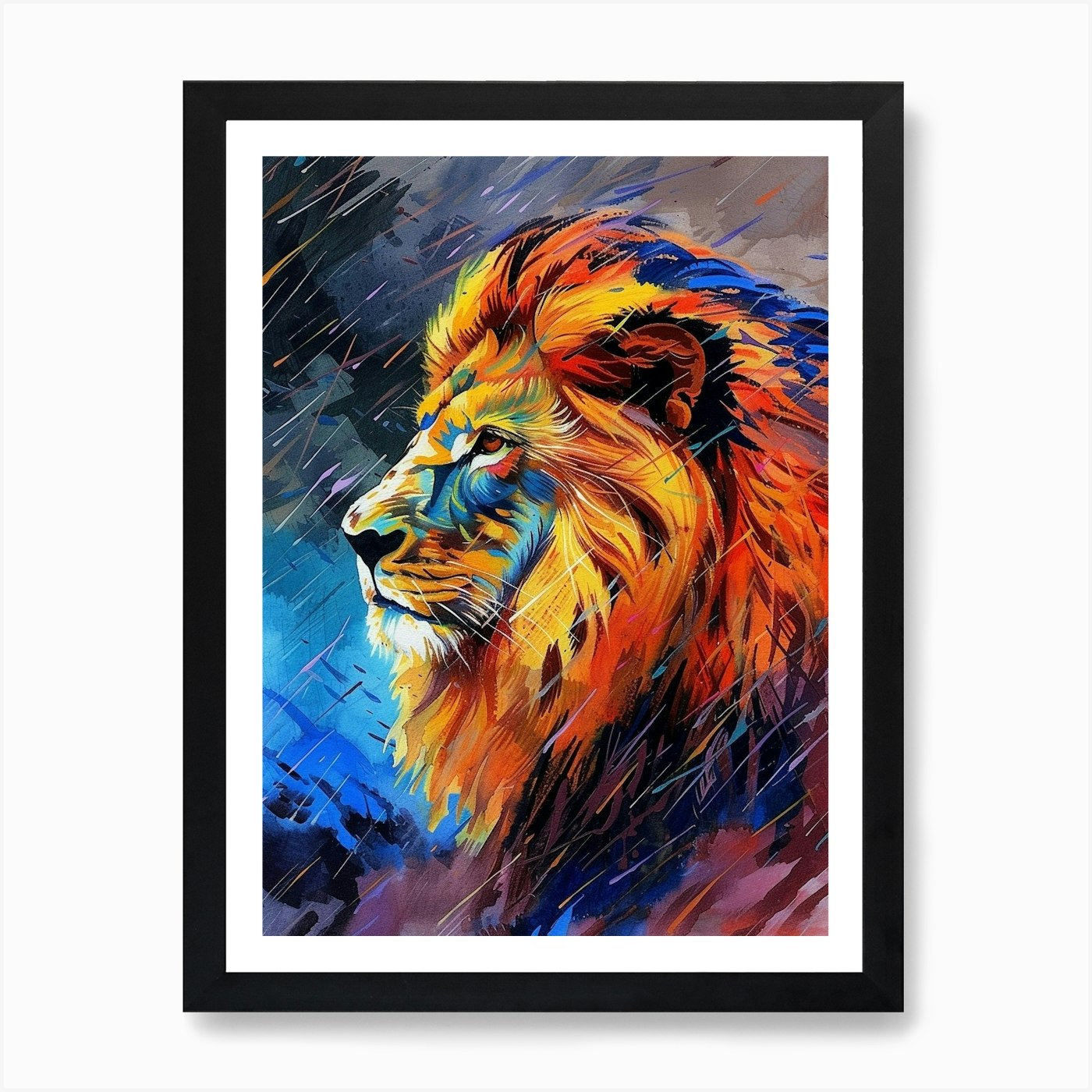 Asiatic Lion Facing A Storm Fauvist Framed Wall Art Poster Canvas Print Picture