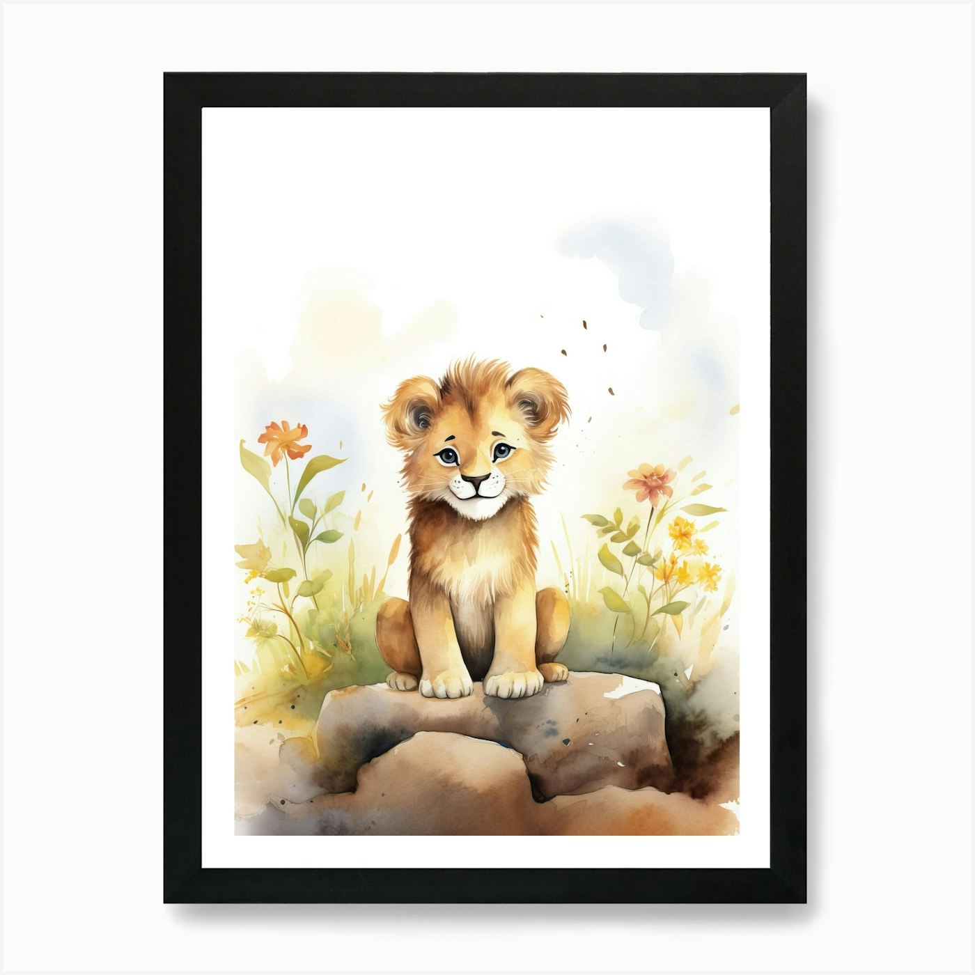 Writing Watercolour Lion Art Painti Framed Wall Art Poster Canvas Print Picture