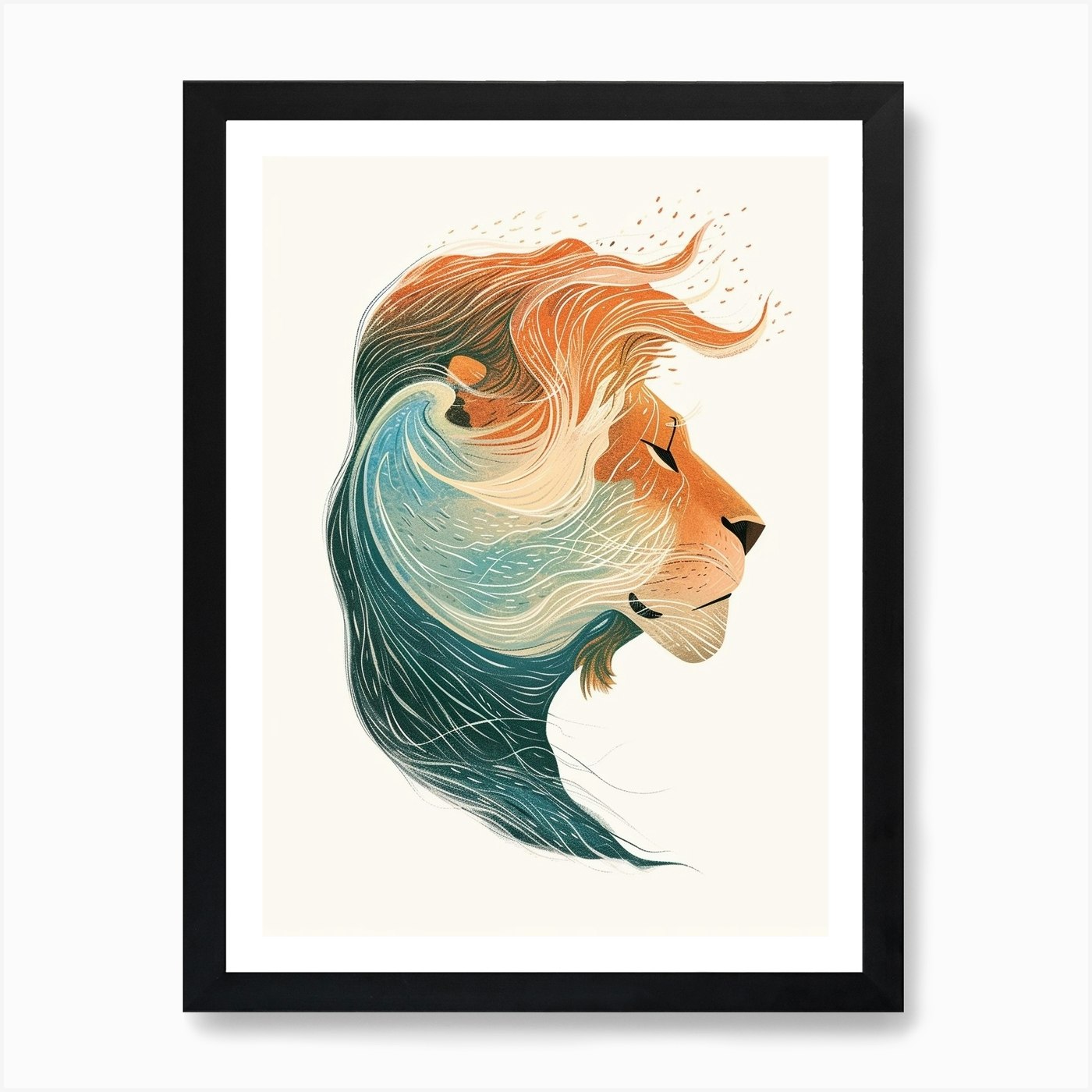 African Lion Facing A Storm Clipart Framed Wall Art Poster Canvas Print Picture