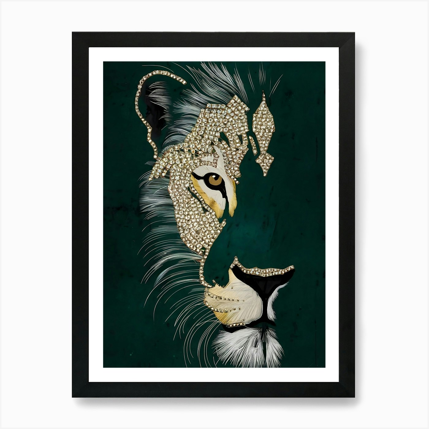 Lion With Diamonds Art Print Framed Wall Art Poster Canvas Print Picture