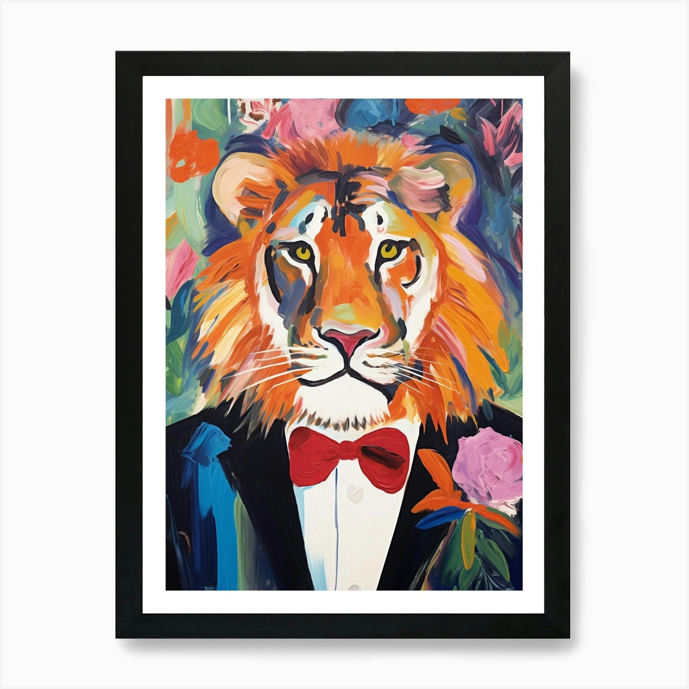 Lion In A Suit Painting Art Print Framed Wall Art Poster Canvas Print Picture