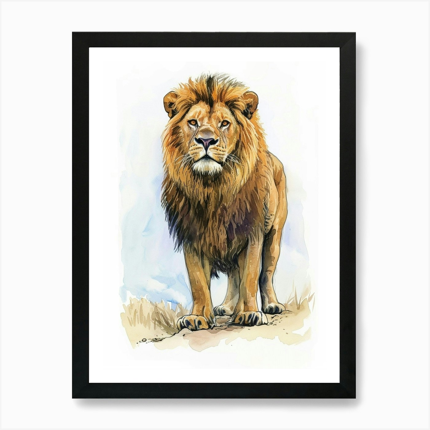 Barbary Lion Facing A Storm Clipart Framed Wall Art Poster Canvas Print Picture